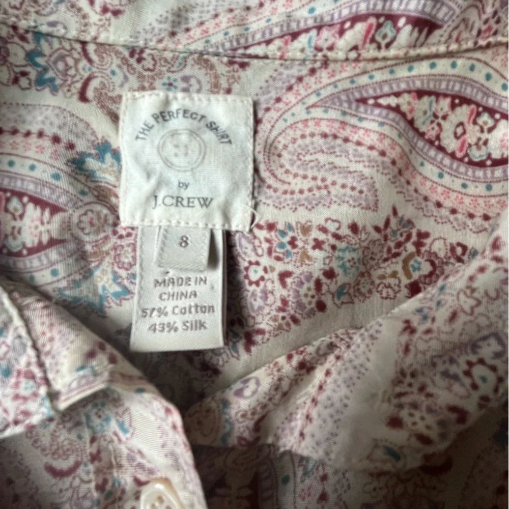 J. Crew Silk Cotton Paisley Button‎ Down Women’s Sz 8 Western 70’s Boho Farm